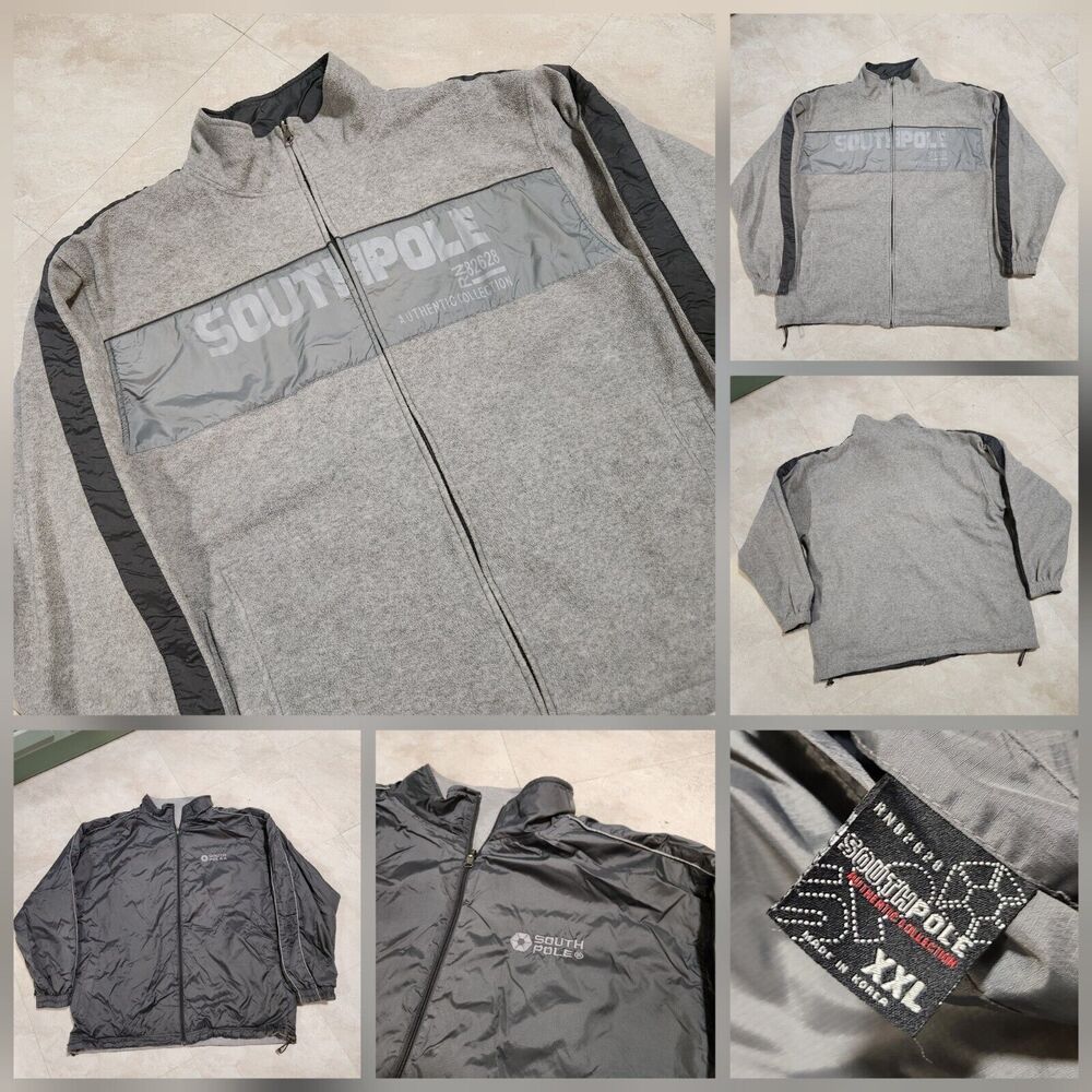 VTG Y2K Southpole Mens 2XL Reversible Spellout Fleece Bomber Jacket Streetwear